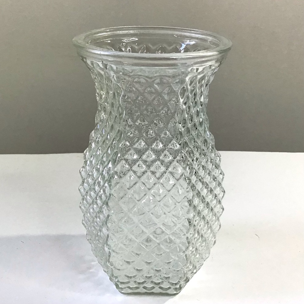 Vintage Hoosier Glass Vase Clear Diamond Point Pattern Hexagon Shape 5.5” High